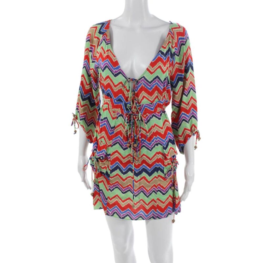 T Bags Los Angeles Womens Mini Chevron 3/4 Sleeve Multicolor Dress Size XS